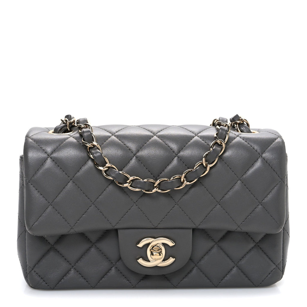Chanel Lambskin Quilted Mini Rectangular Flap Dark Grey