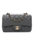Chanel Lambskin Quilted Mini Rectangular Flap Dark Grey