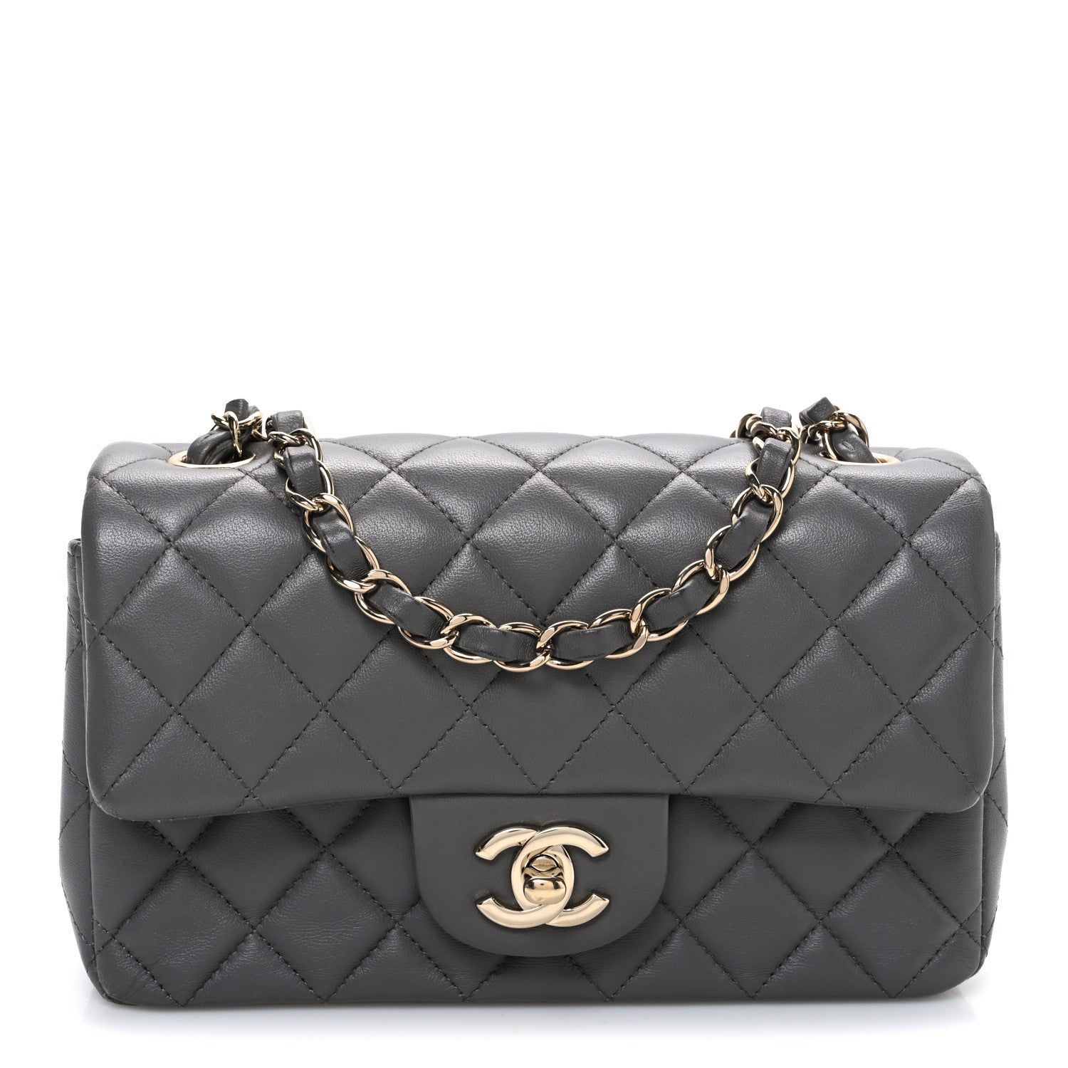 Chanel Lambskin Quilted Mini Rectangular Flap Dark Grey