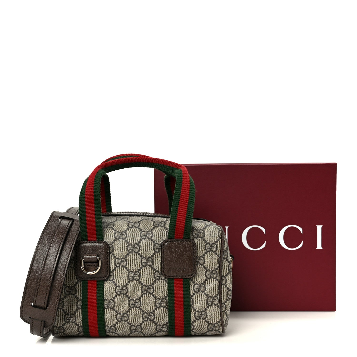 Gucci GG Supreme Web Mini GG Top Handle Bag Beige Ebony New Acero