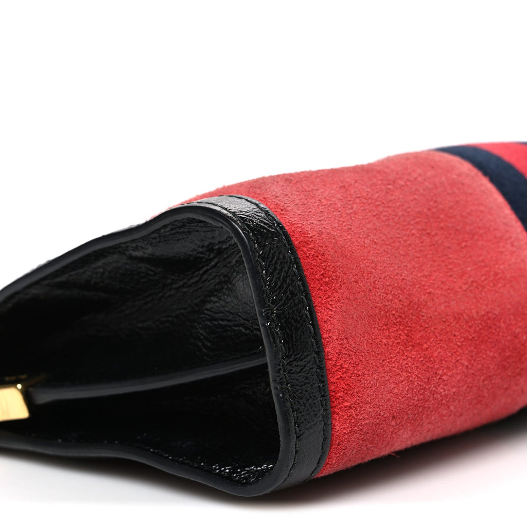 Gucci Suede Patent Web Small Ophidia Chain Shoulder Bag Hibiscus Red Black