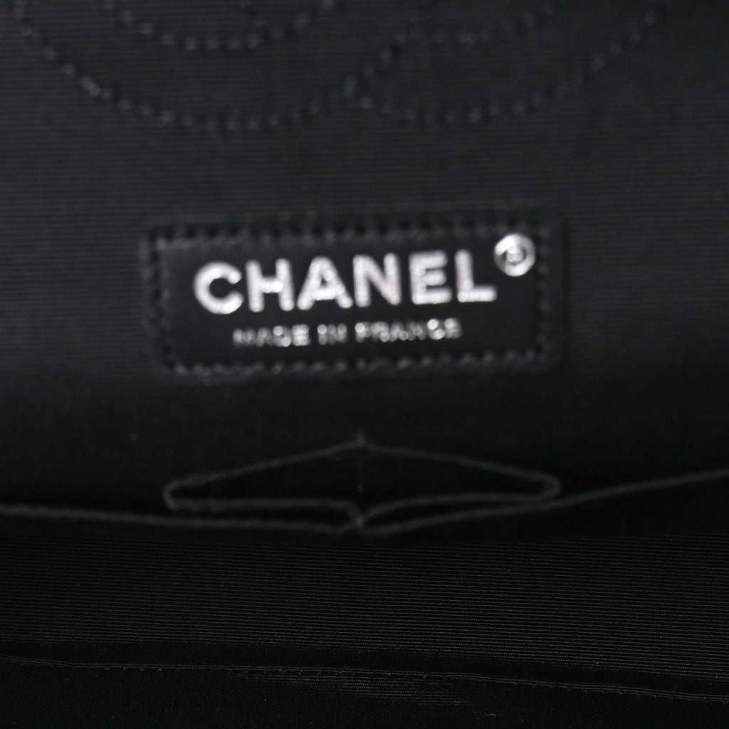 Chanel Caviar Tweed Houndstooth Quilted Medium Double Flap Black Grey