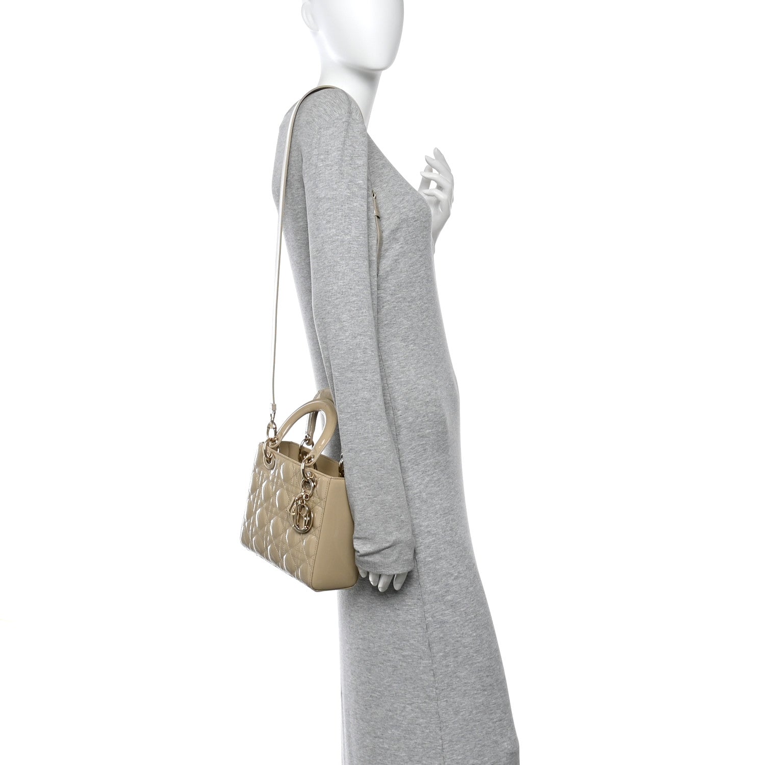 Christian Dior Patent Cannage Small Lady Dior Beige