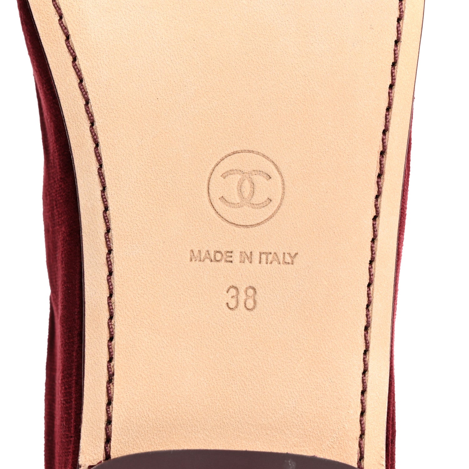 Chanel Velvet Mary Jane Flats 38 Burgundy Black