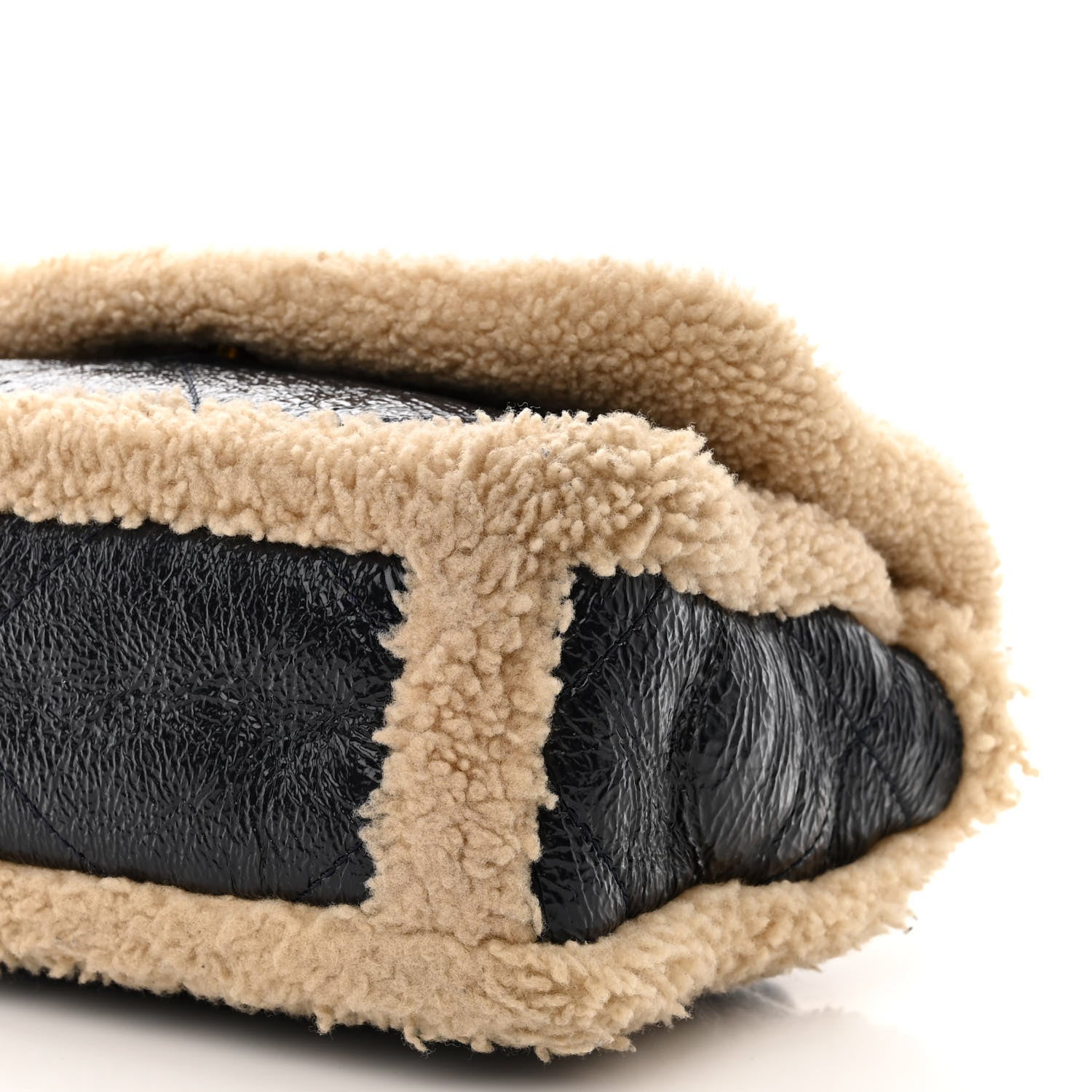 Chanel Crumpled Calfskin Shearling Sheepskin Quilted Medium Chanel 19 Flap Navy