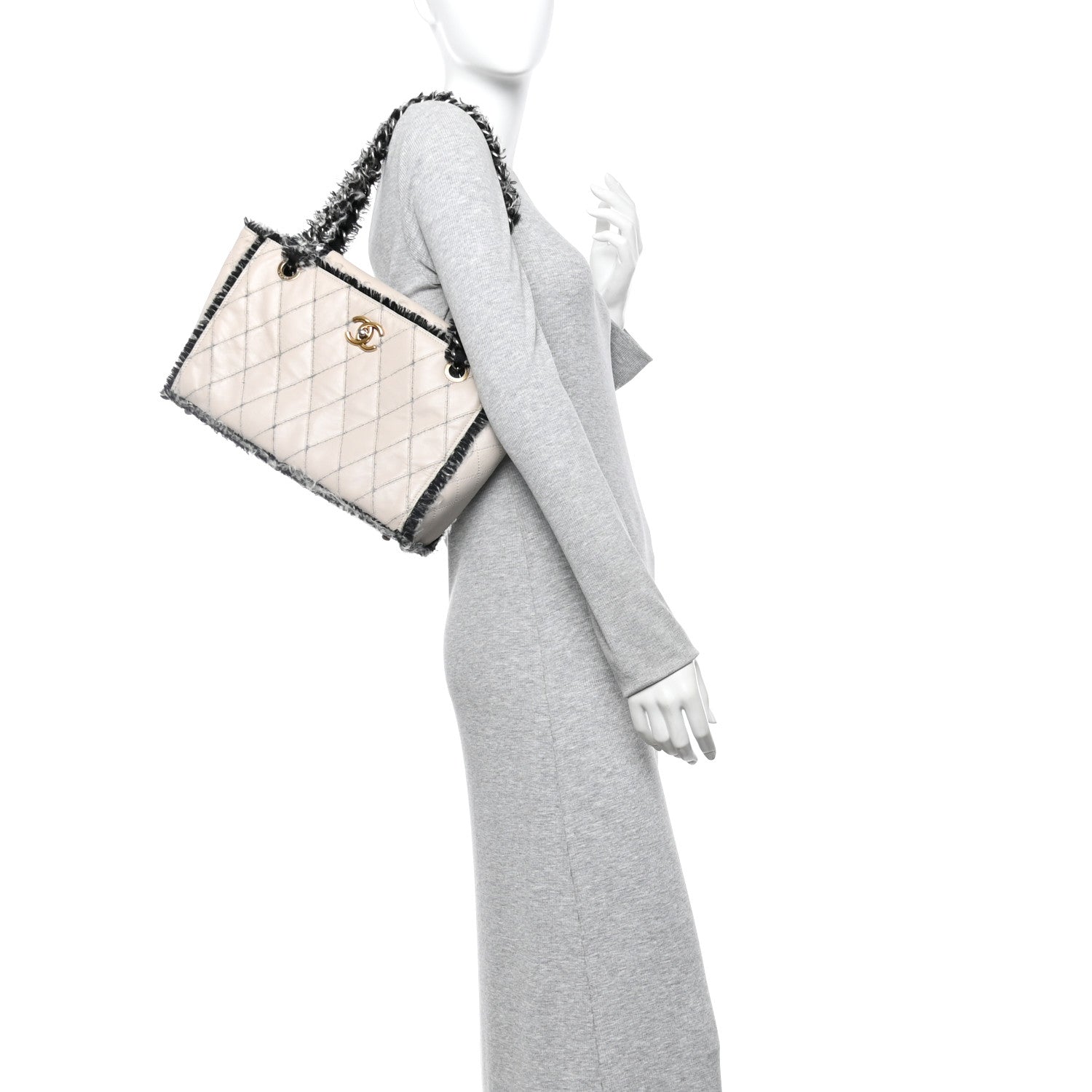 Chanel Tweed Calfskin Tweedy Shopping Tote Beige