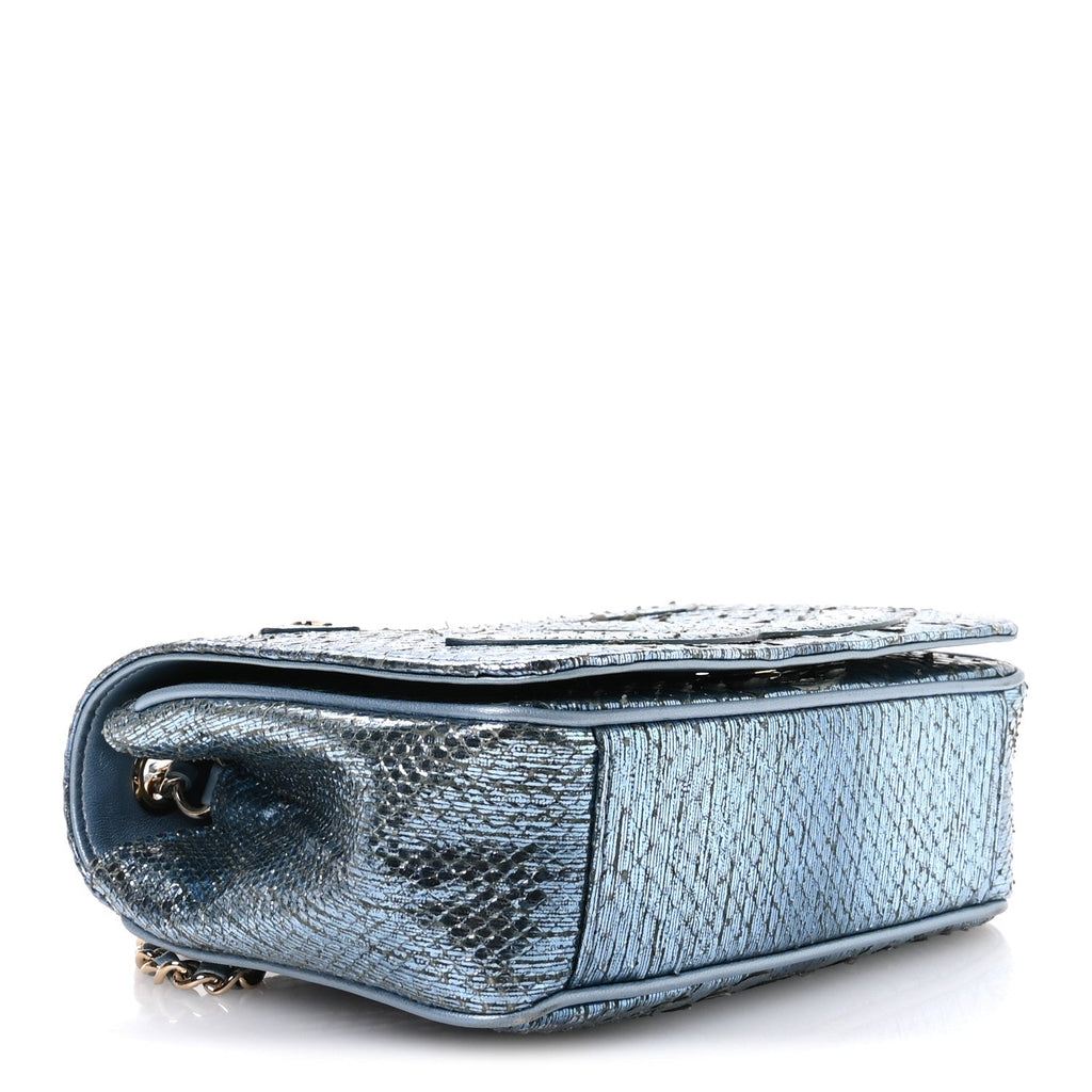 Chanel Metallic Snakeskin CC Flap Bag Blue