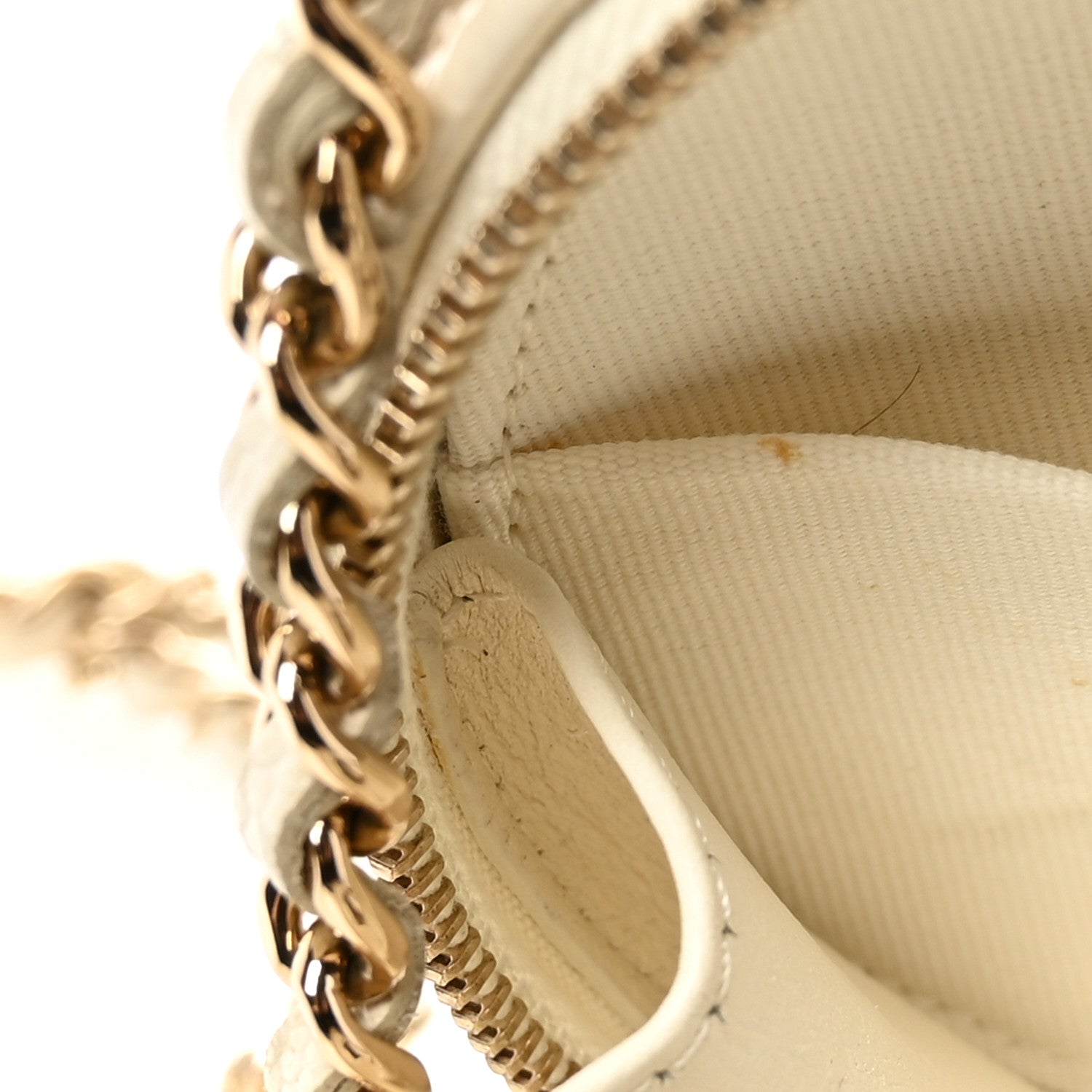 Chanel Caviar Quilted Round Handle With Care Vanity With Chain White