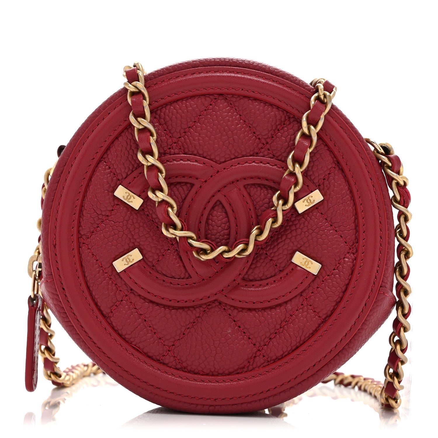 Chanel Caviar Quilted Round Filigree Crossbody Red