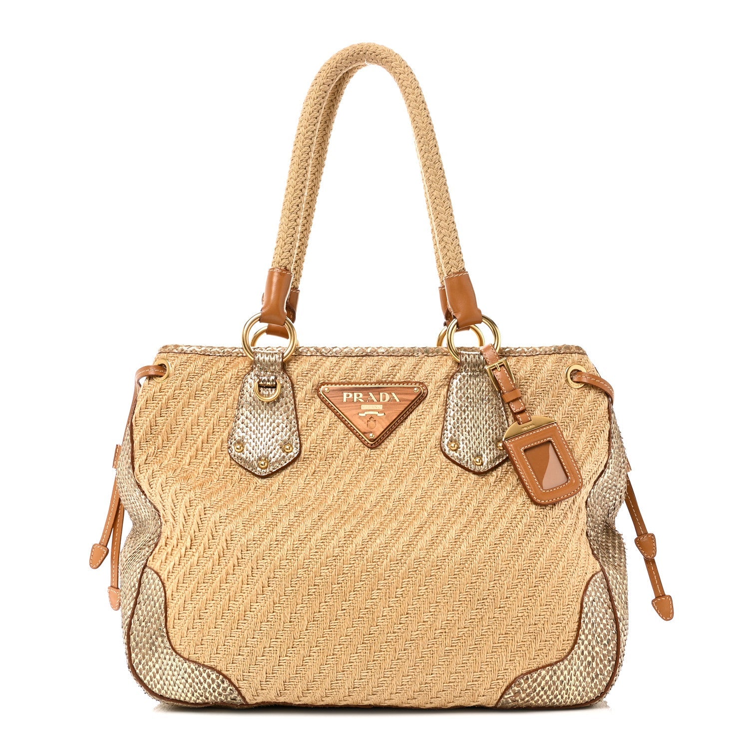 Prada Jute Snakeskin Tote Oro