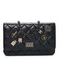 Chanel Aged Calfskin Quilted Lucky Charms 2.55 Reissue Wallet On Chain WOC Black