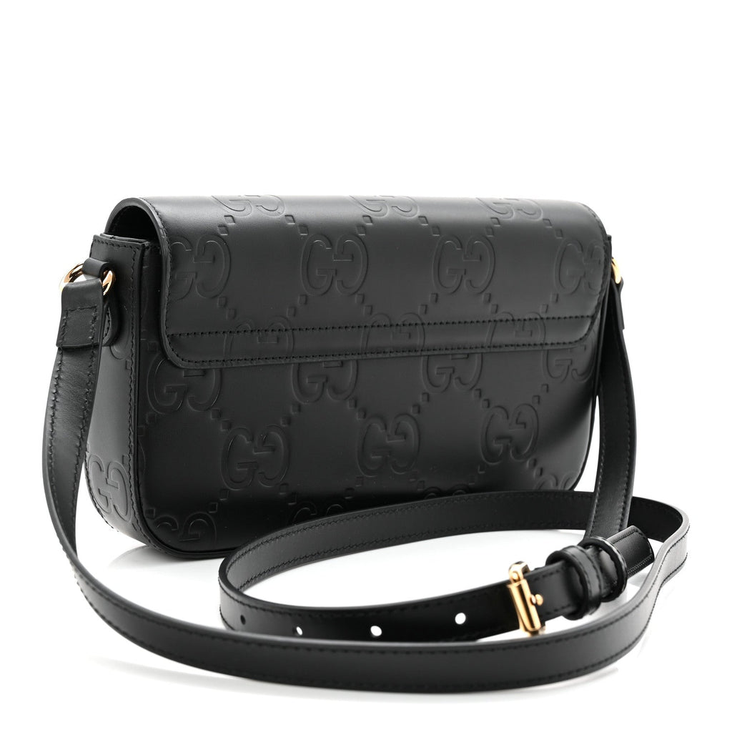 Gucci Gilbert Calfskin GG Super Mini Shoulder Bag Black