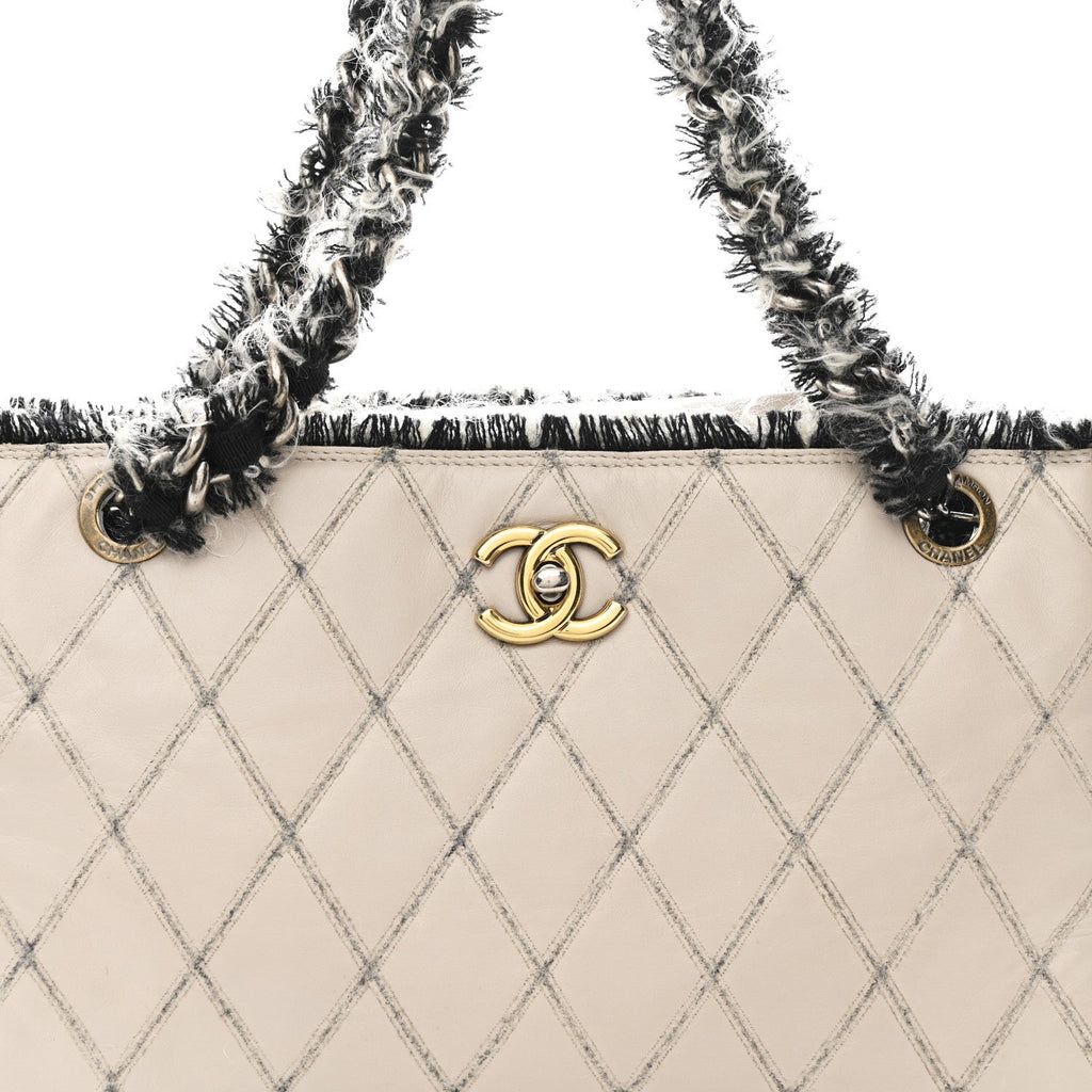 Chanel Tweed Calfskin Tweedy Shopping Tote Beige