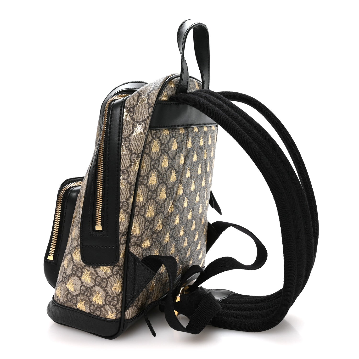 Gucci GG Supreme Monogram Bees Print Small Day Backpack Beige Oro Black
