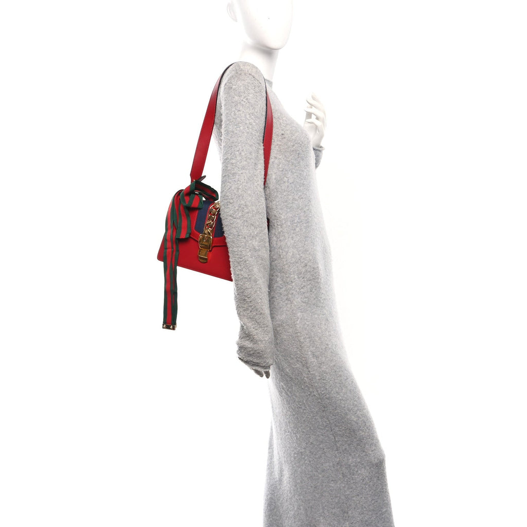 Gucci Calfskin Small Sylvie Shoulder Bag Hibiscus Red