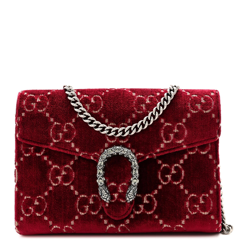 Gucci Velvet GG Monogram Mini Dionysus Chain Wallet Red Cipria