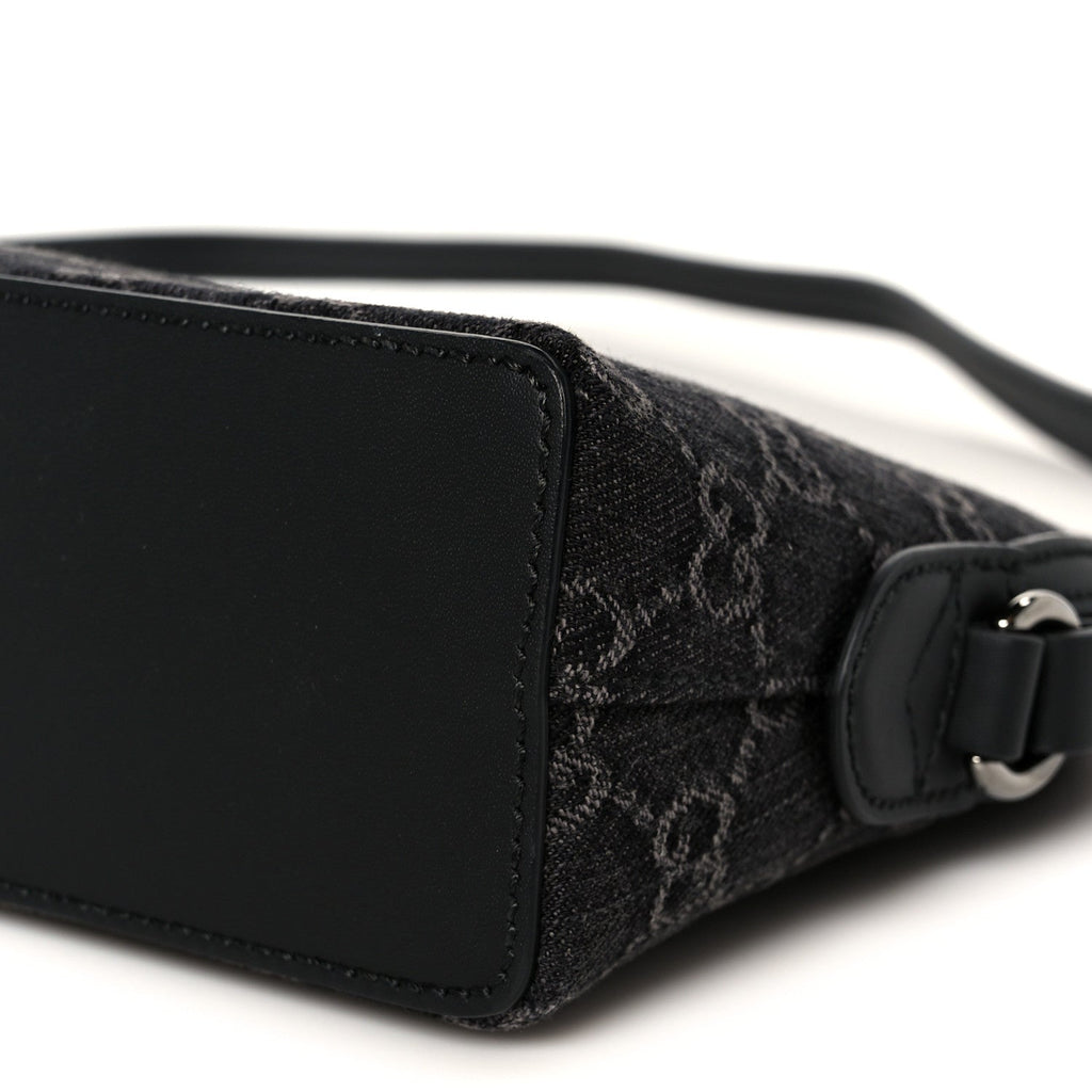 Gucci Denim Cuoio Harness GG Monogram Small Ophidia Dome Shoulder Bag Black Medium Grey