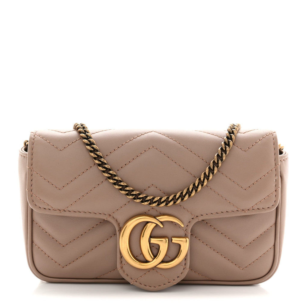 Gucci Calfskin Matelasse Super Mini GG Marmont Shoulder Bag Porcelain Rose