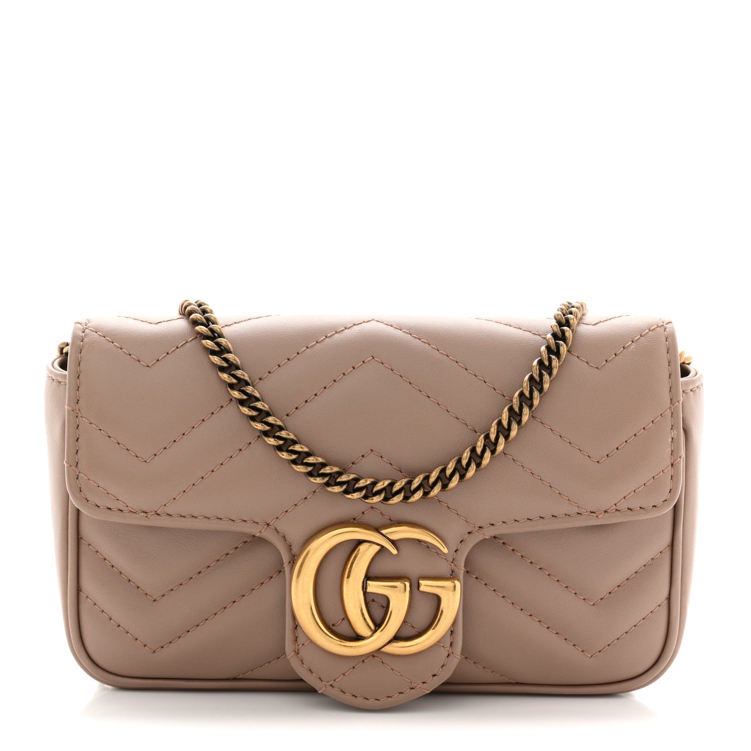 Gucci Calfskin Matelasse Super Mini GG Marmont Shoulder Bag Porcelain Rose