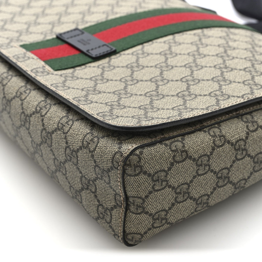 Gucci GG Supreme Monogram Web Flap Messenger Bag Black