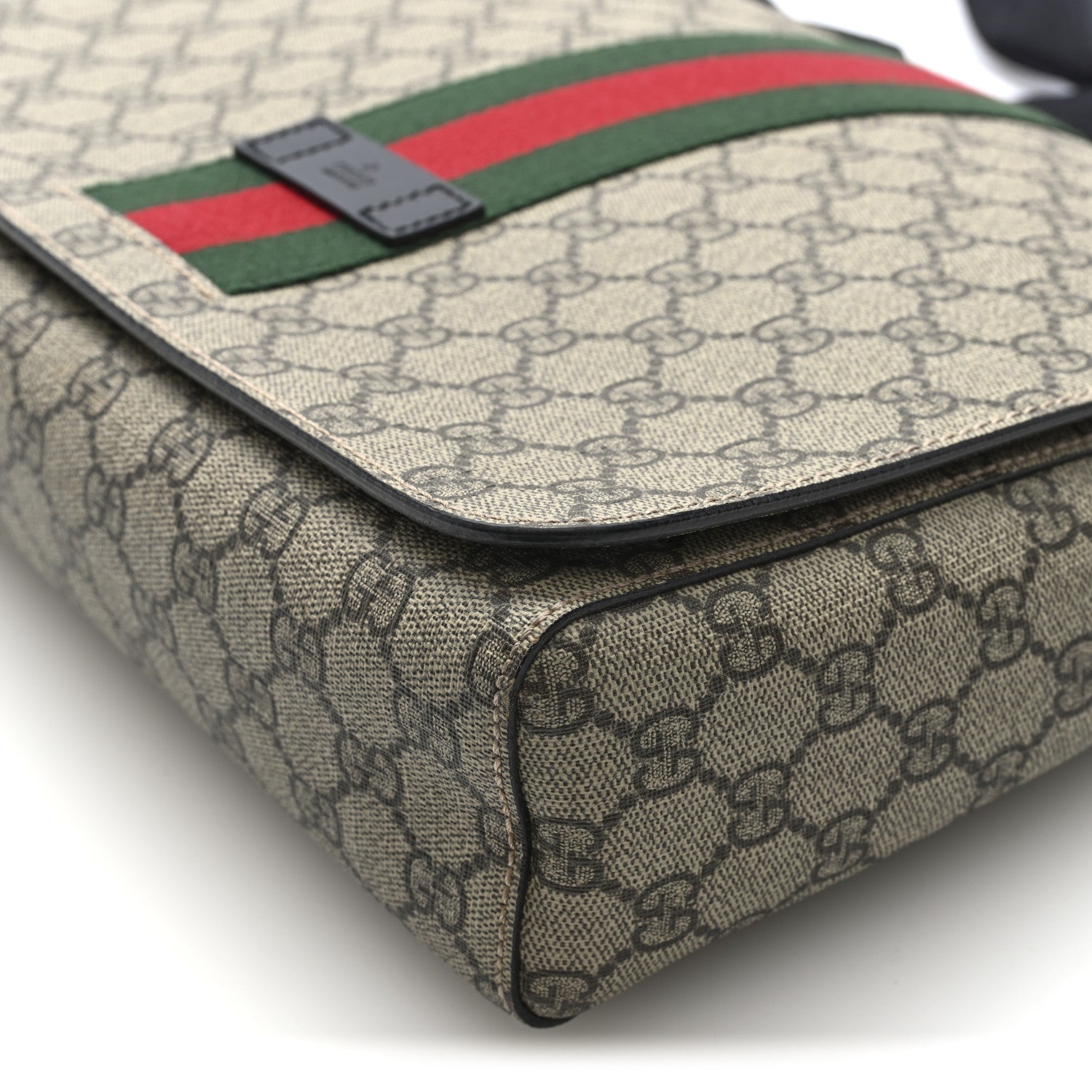 Gucci GG Supreme Monogram Web Flap Messenger Bag Black