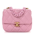 Chanel Lambskin Quilted Mini Lacquered Chain Flap Pink