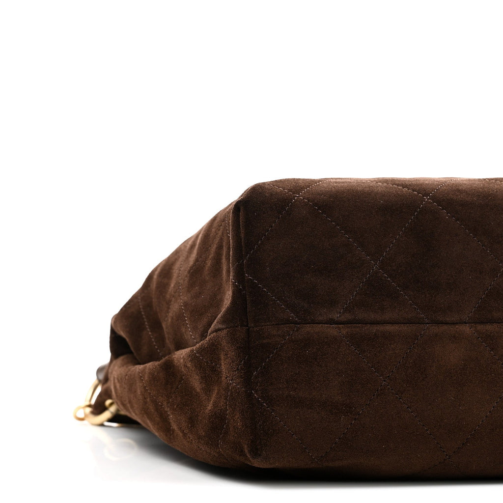 Chanel Suede Calfskin Lambskin Quilted Maxi Hobo Dark Brown