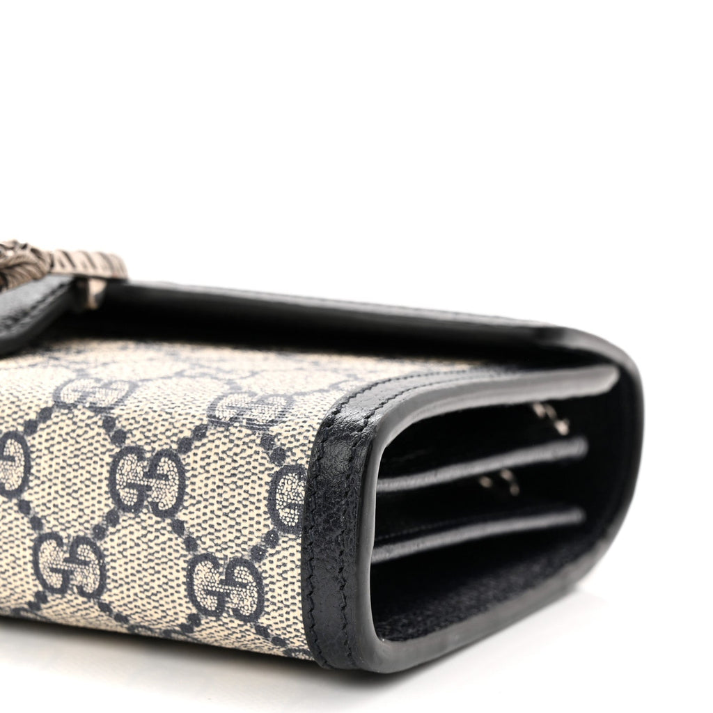 Gucci GG Supreme Monogram Textured Dollar Calfskin Mini Dionysus Chain Wallet Beige Blue