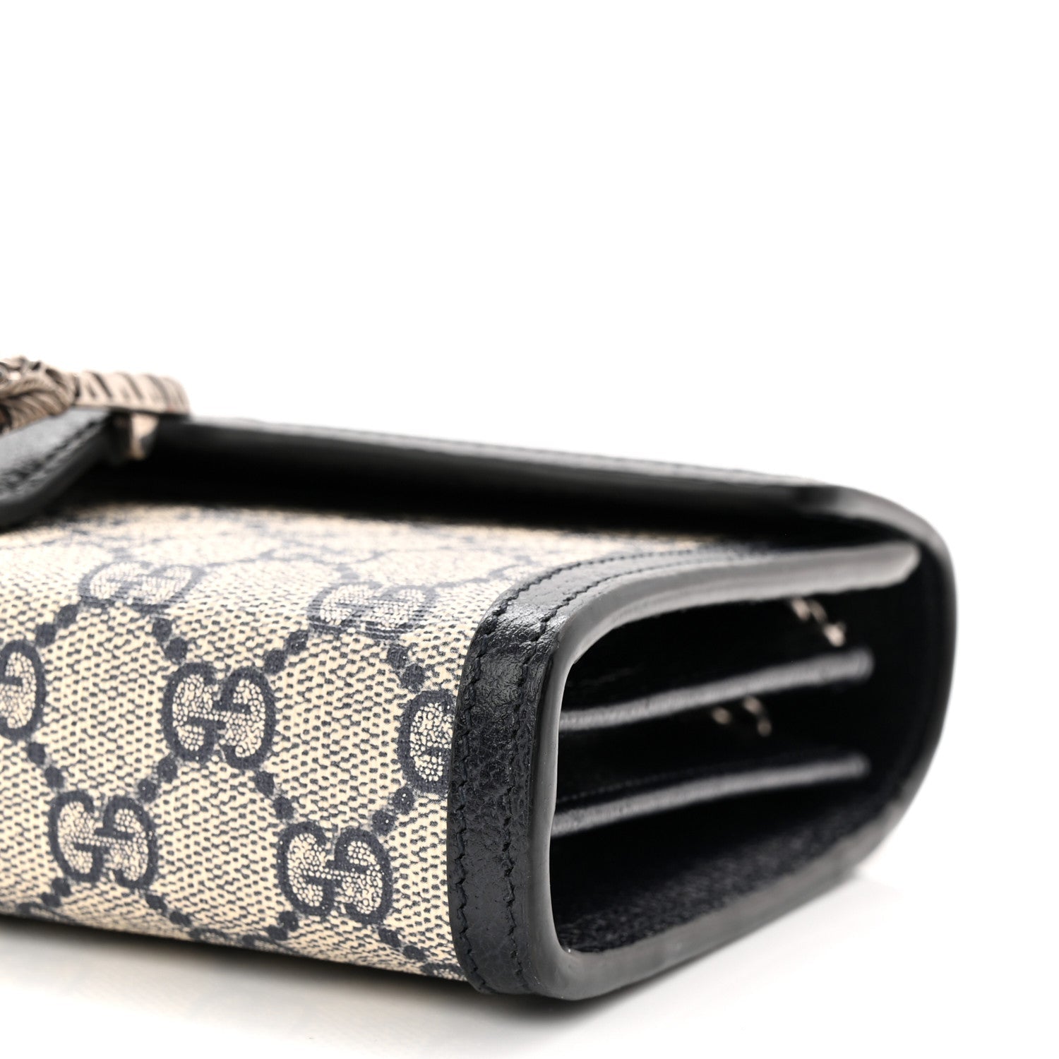 Gucci GG Supreme Monogram Textured Dollar Calfskin Mini Dionysus Chain Wallet Beige Blue