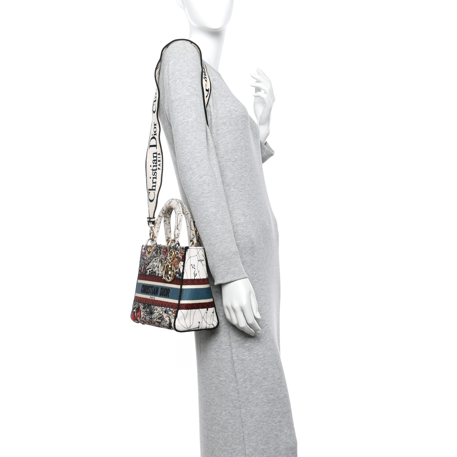 Christian Dior Canvas Constellation Embroidered Medium Lady D-Lite Latte Multicolor