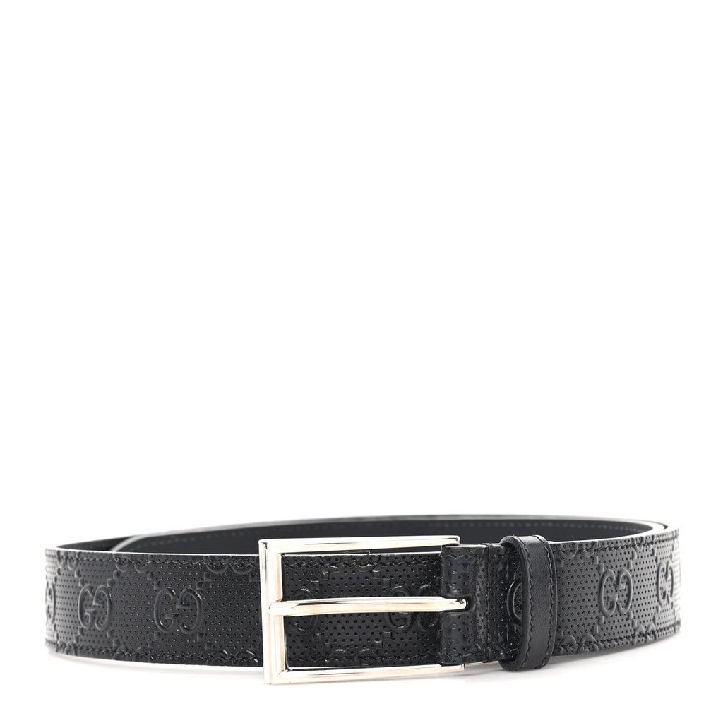 Gucci Calfskin GG Tennis Embossed Double G 40mm Belt 80 32 Black