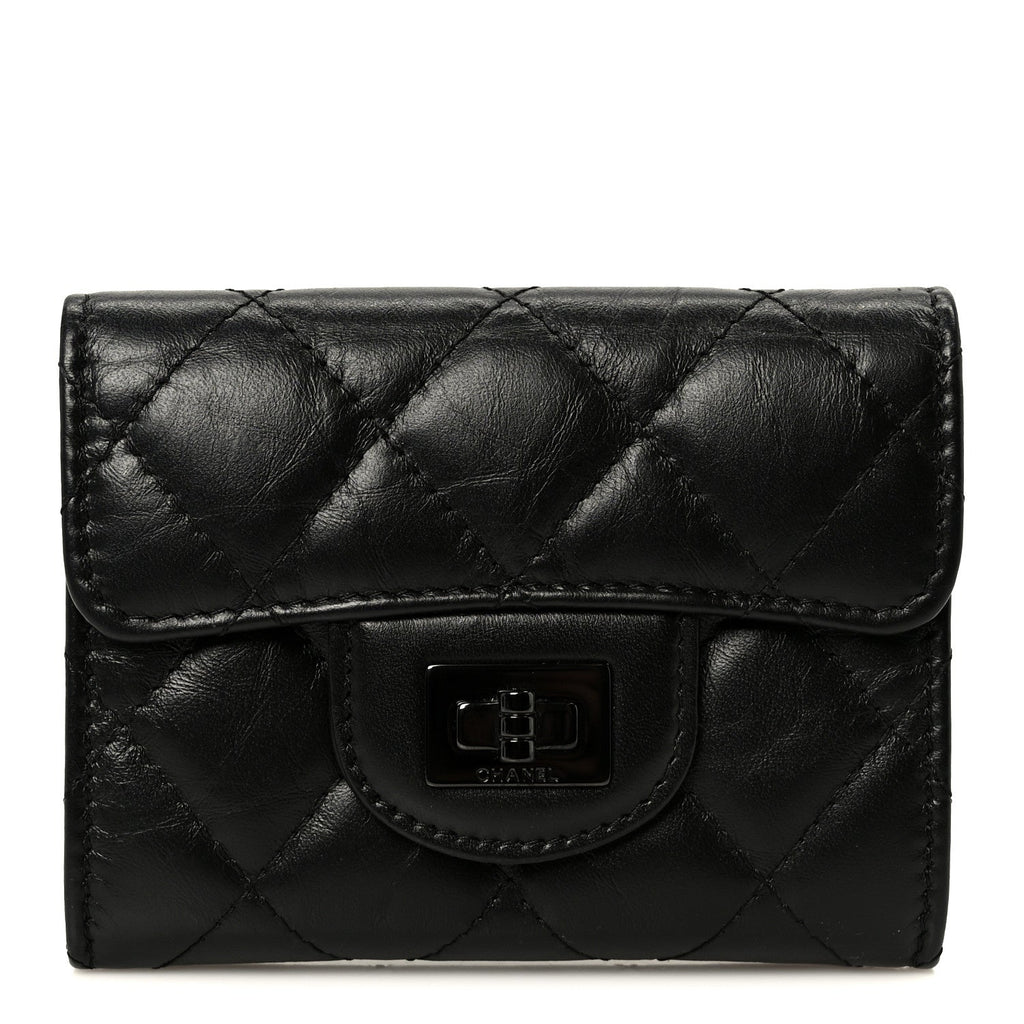 Aged Calfskin Quilted Reissue Flap Card Holder Wallet So Black