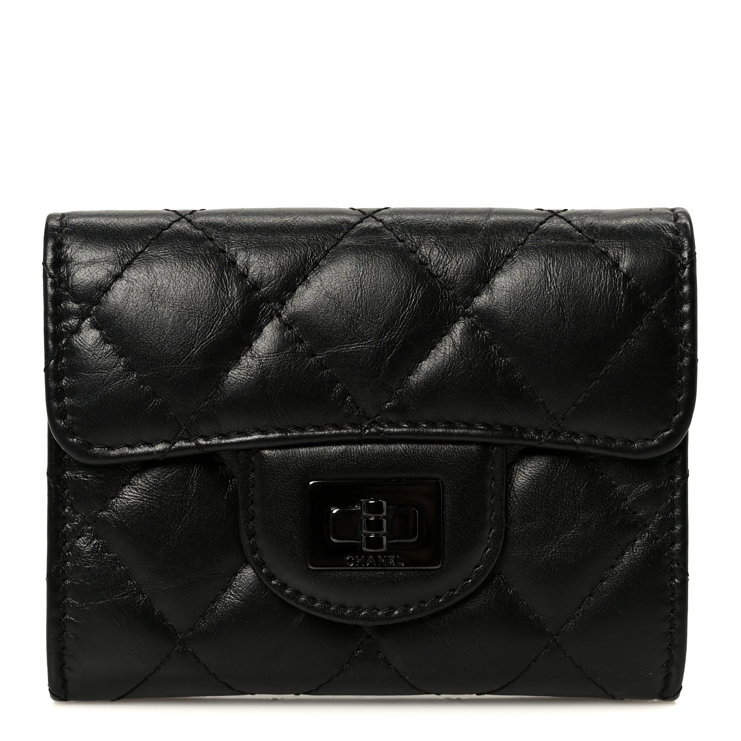 Aged Calfskin Quilted Reissue Flap Card Holder Wallet So Black