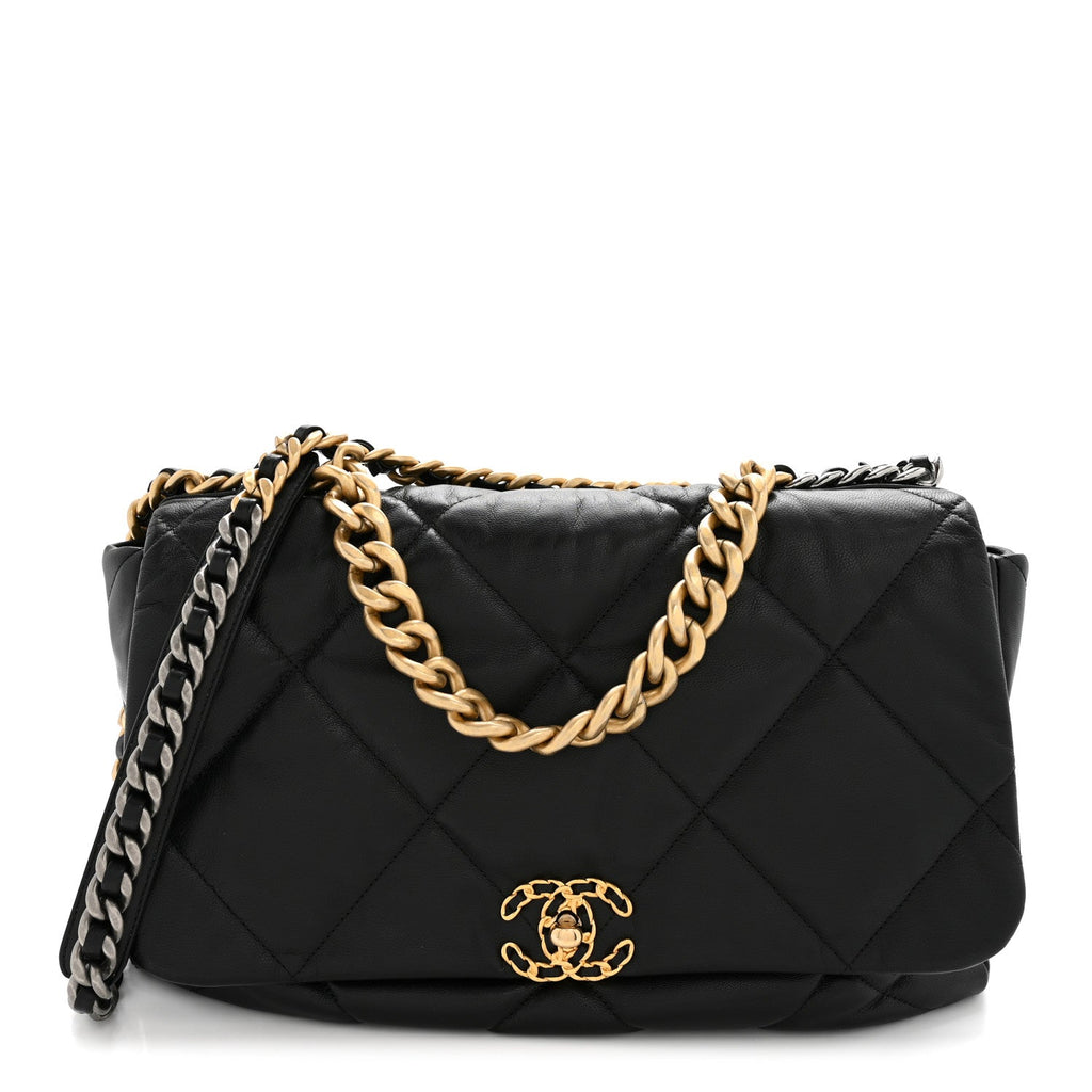 Chanel Goatskin Quilted Maxi Chanel 19 Flap Black