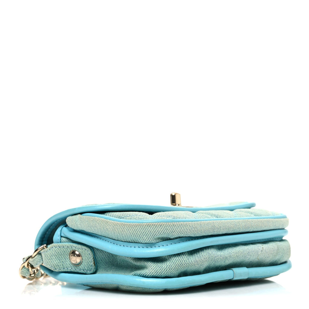 Chanel Denim Quilted Small Messenger Flap Neon Blue