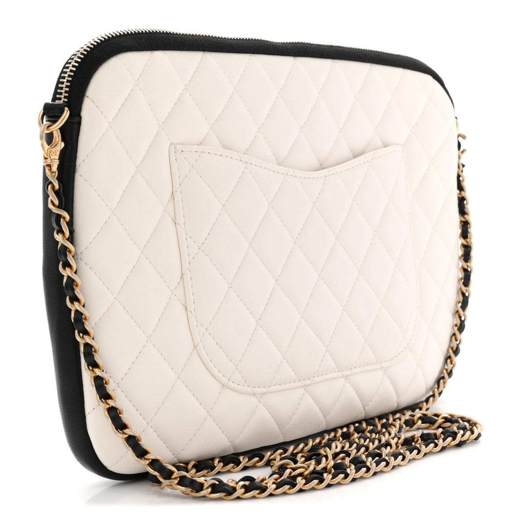 Chanel Lambskin Quilted Medium Girl Shoulder Bag White Black