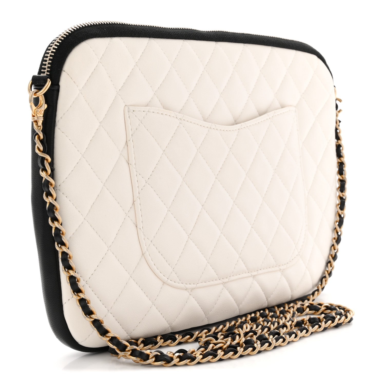 Chanel Lambskin Quilted Medium Girl Shoulder Bag White Black