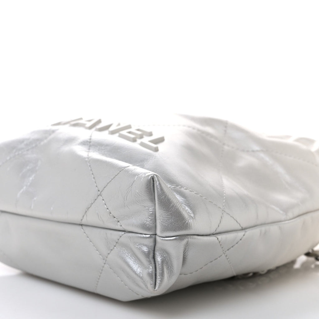 Chanel Metallic Shaded Calfskin Quilted Mini Chanel 22 White Silver