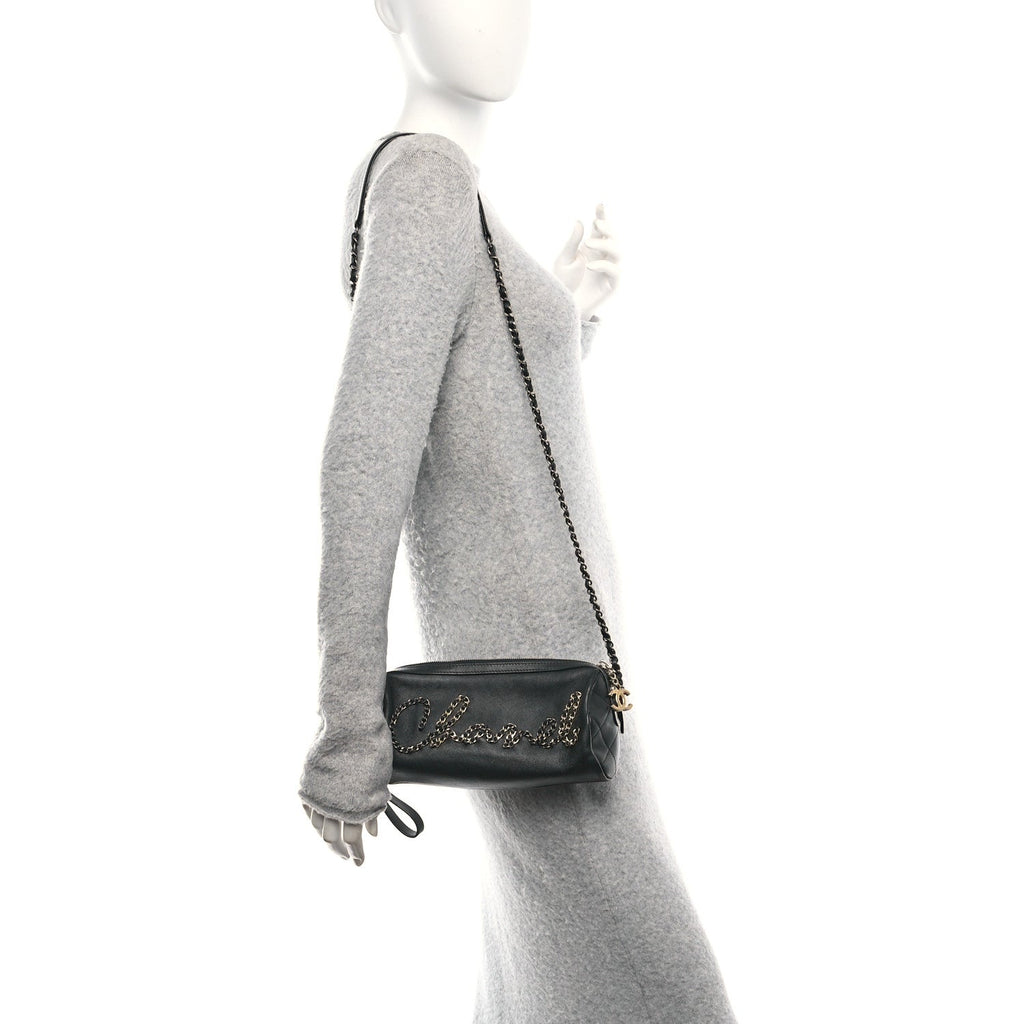 Chanel Metallic Lambskin Signe Bowling Bag Black