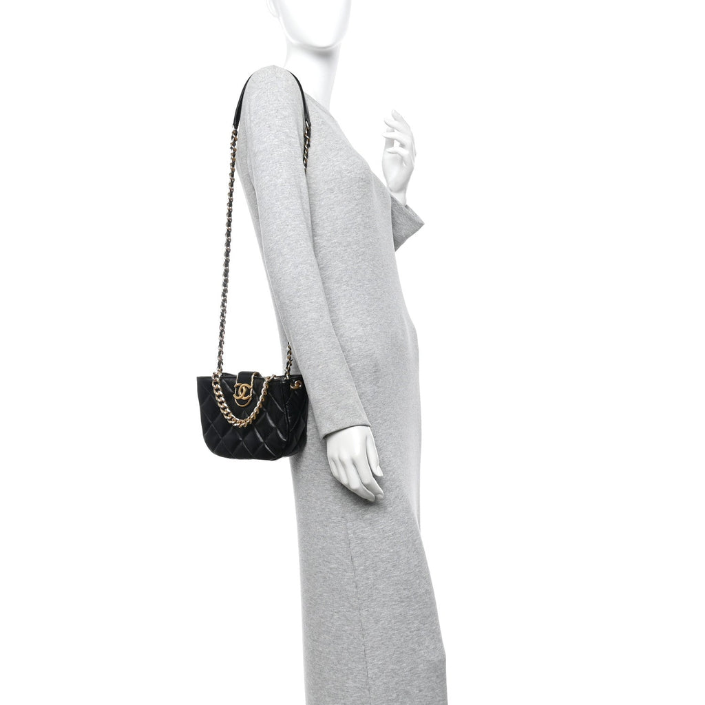 Chanel Lambskin Quilted Small Chain Hobo Black