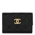 Caviar Quilted CC Flap Card Holder Black