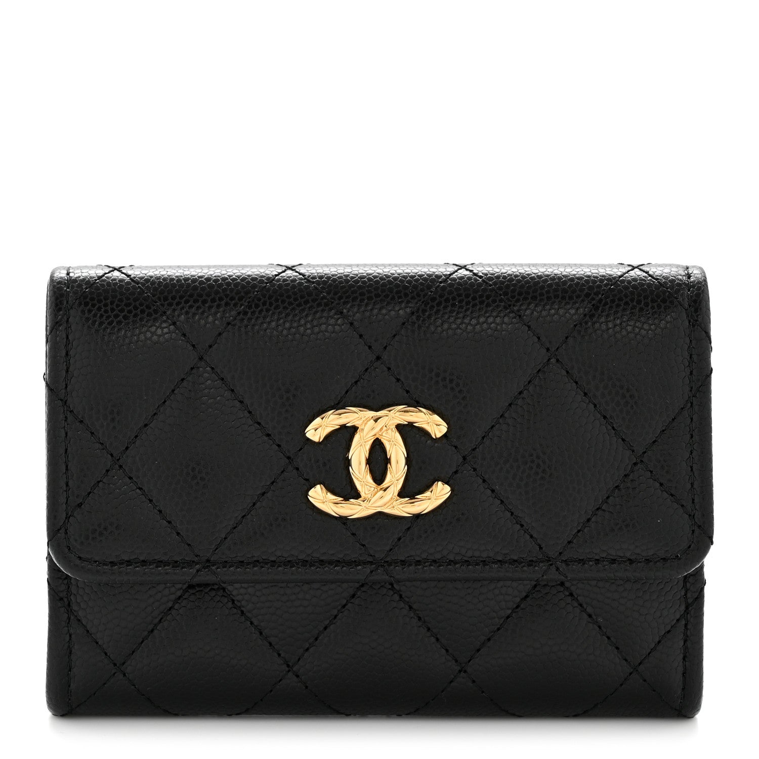 Caviar Quilted CC Flap Card Holder Black
