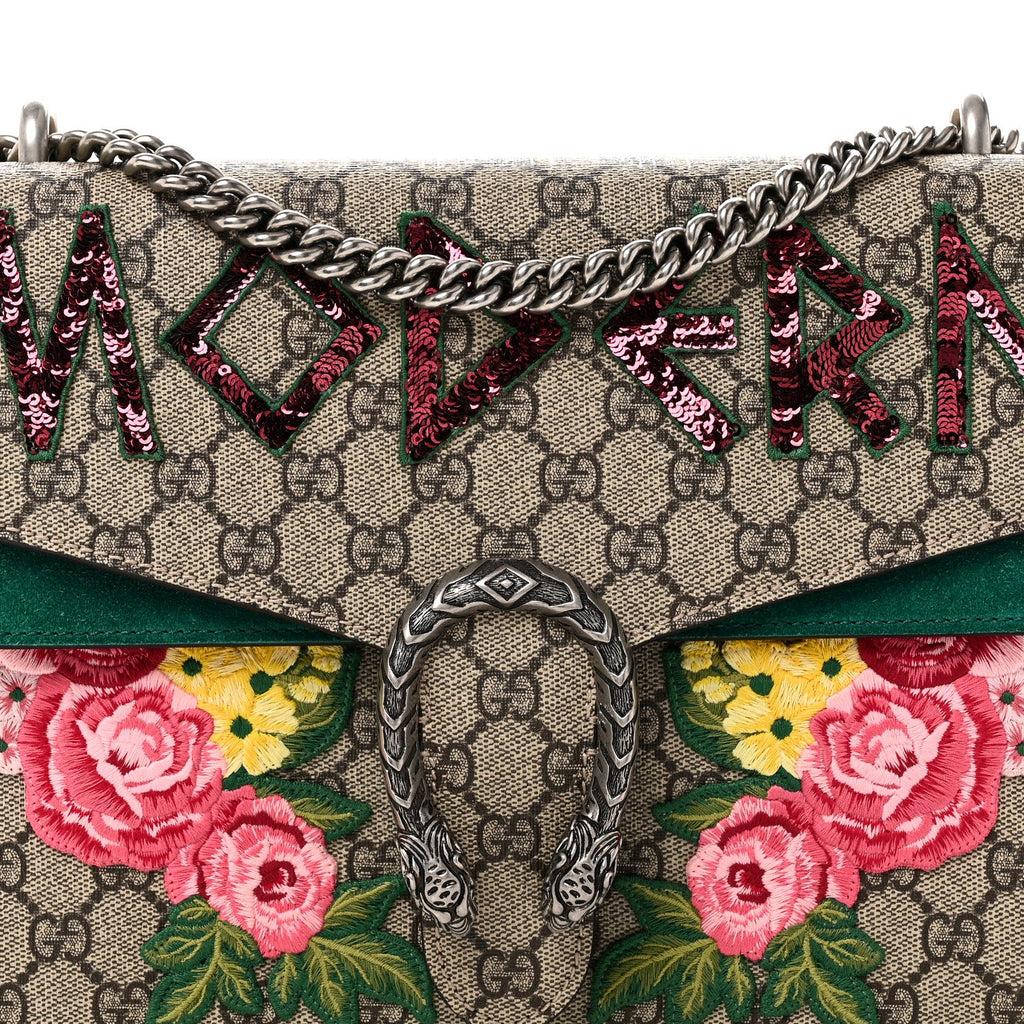Gucci GG Supreme Monogram Embroidered Medium Dionysus Shoulder Bag Emerald