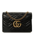 Gucci Calfskin Matelasse GG Marmont Chain Wallet Black