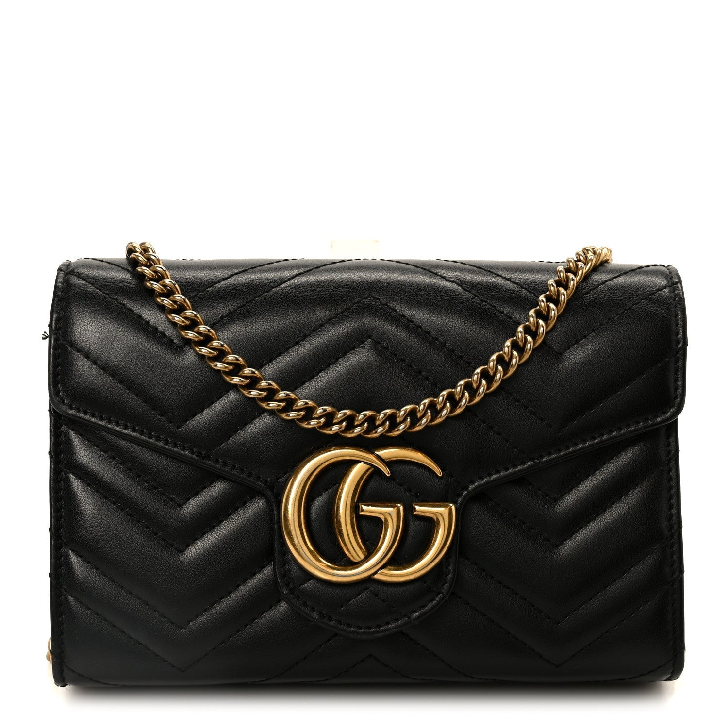 Gucci Calfskin Matelasse GG Marmont Chain Wallet Black
