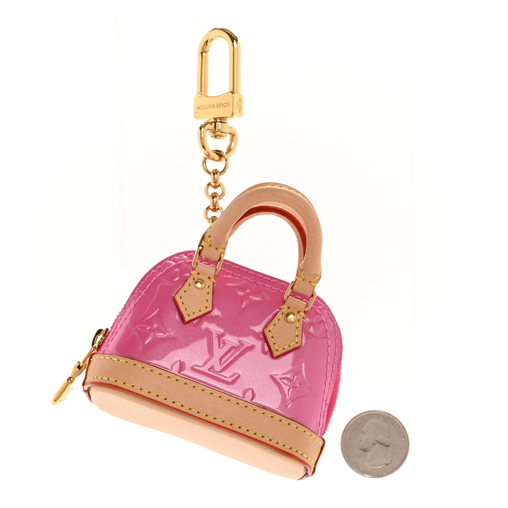 Louis Vuitton Vernis Monogram Micro Alma Bag Charm Key Holder Neon Pink