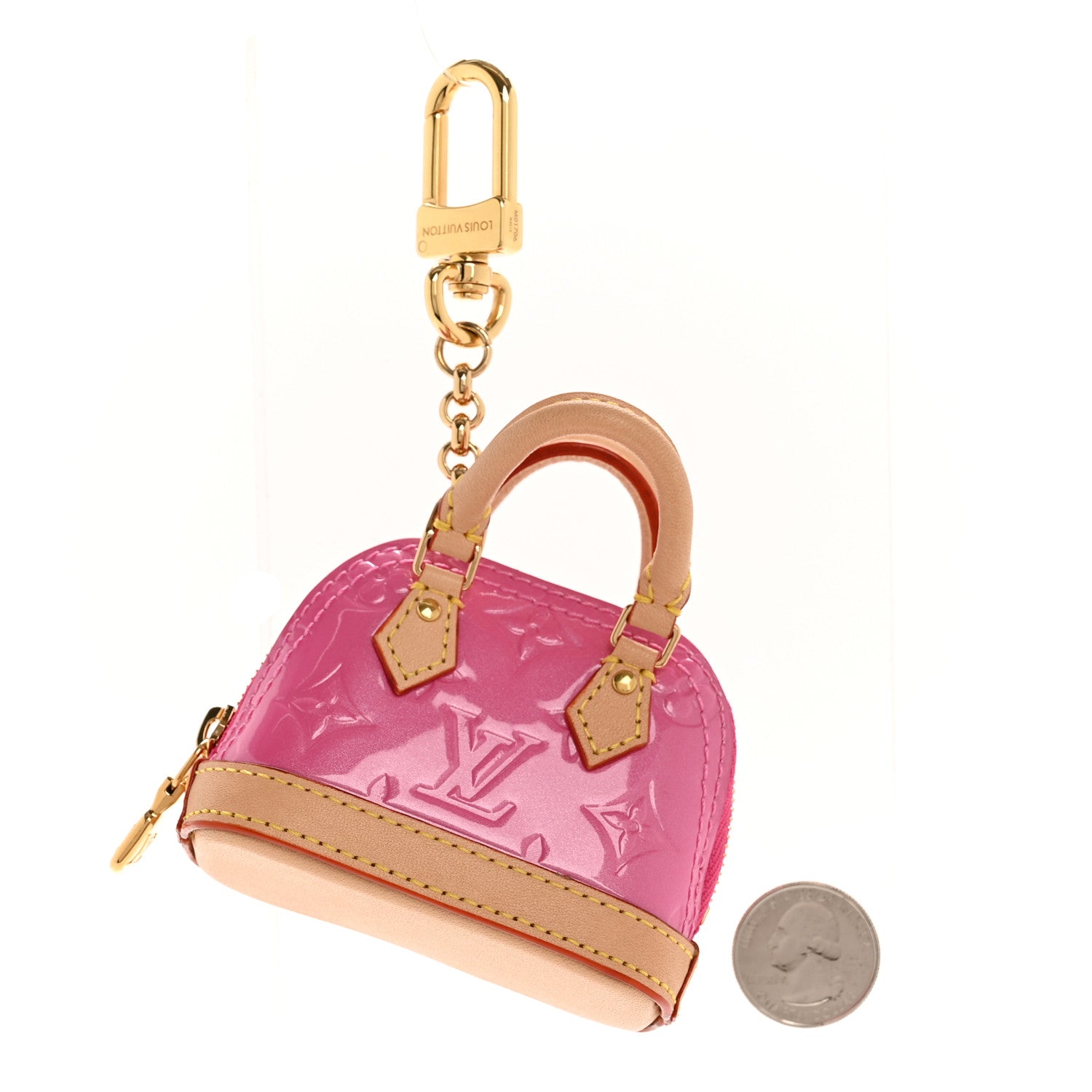 Louis Vuitton Vernis Monogram Micro Alma Bag Charm Key Holder Neon Pink