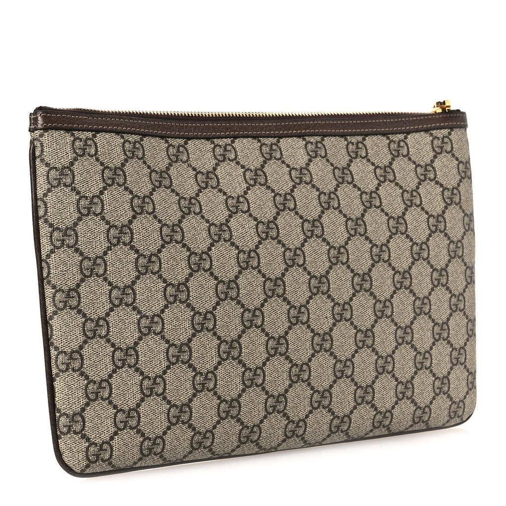 Gucci GG Supreme Monogram Large Ophidia Pouch Clutch Brown
