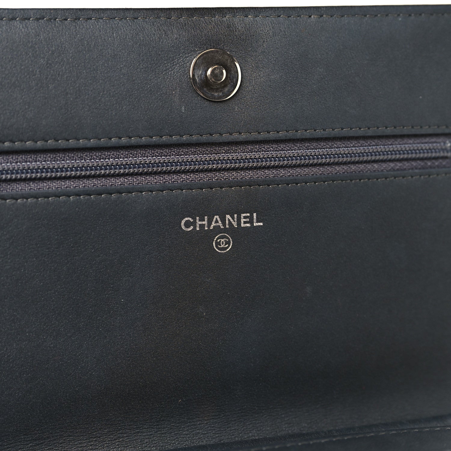 Chanel Lambskin Camellia Studded Wallet on Chain WOC Grey