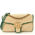Gucci Raffia Elaphe Matelasse Small GG Marmont Shoulder Bag Natural New Shamarock